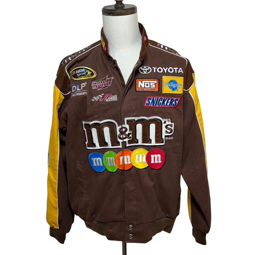 Vintage Chase NASCAR Jacket Mens Medium Brown M&Ms Kyle Busch Racing Twill Snap